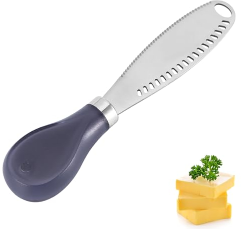 Jasfyee Butter Knife, 3 in 1 Stainless Steel Butter Knives Butter Spreader with Serrated Edges and Scraping Holes Comfort Grip for Cutting Butter Cheese Chocolate Jams and Creams（Balck）