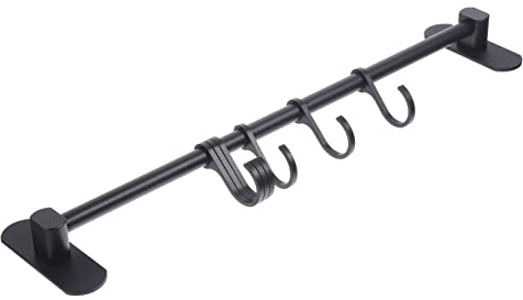 Barre D'aluminium Alliage la Murale Crochets 6 Ustensiles Noir Cuisine | Rack Multifonction pour Rangement Maison, Supports pour Ustensiles Cuisine et Étagère D'armoire