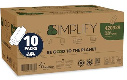 Papernet Simplify - Asciugamano Piegato a Z Carbon Neutral 420929, 2.000 Servizi di Carta in Pura Cellulosa Carbon Neutral, 2 Veli, Dimensione Servizio Aperto 24x20,3cm