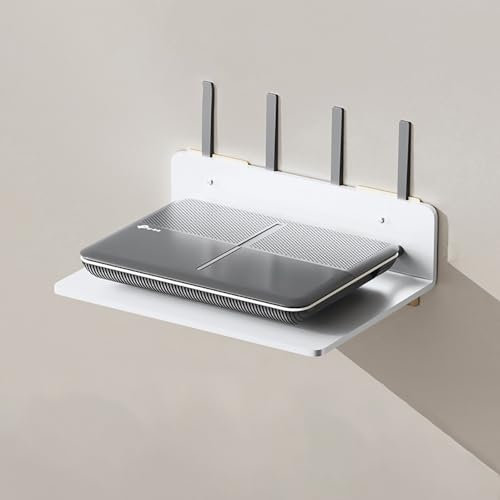 LNGFSH Wall Mounted Projector Shelf Aluminum Router Rack DVD Player Bracket, Floating Wall Shelves For Media Boxes/Blu-Ray Players/Satellite TV Box/Speakers/Modem (White,23cm)
