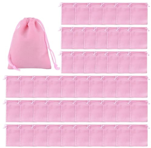 COACOM Lot de 50 sacs à bijoux en velours, collier, bracelet et sac de rangement cadeau avec cordon de serrage, sac de rangement en velours doux pour l'emballage et le rangement (rose)