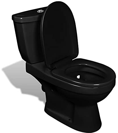 Gecheer Toilette mit Spülkasten, Stand-Toilette,Bodenstehende Toilette,Stand WC Komplett Set,Toilettenbecken Stehend mit Spülkasten,Stand-WC Toilettensitz WC-Schüsseln,Soft-Close-Sitz, Schwarz