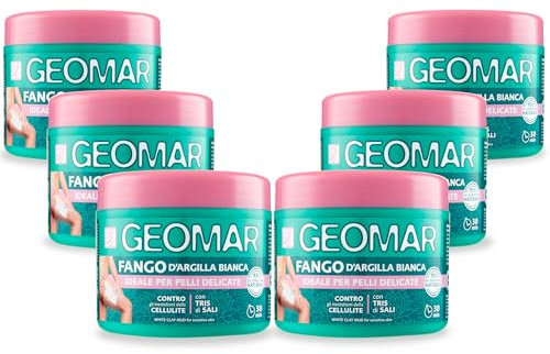GEOMAR | Barro de Arcilla Blanca, Contra los Inestetismos de la Celulitis, Para Pieles Delicadas, 95% de Origen Natural con Trío de Sales (Sal Marina, Epsom y del Mar Muerto), Made in Italy, 6 x 600 g