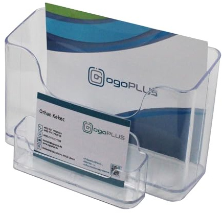ogoPLUS DIN A6 Prospekthalter (Querformat) mit Visitenkartenständer (Quer), Prospektständer, Flyer-Ständer, Visitenkartenhalter Aufsteller, Aufsteller Tisch-Prospektständer, Prospektbox