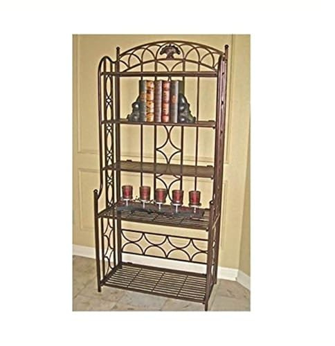 Maykoosh Earthy Elements 5-Tier Bakers Rack - Sturdy Iron Construction, Elegant Hammered Finish, Dimensions: 67 x 31 x 16 Inches, Great for Storage, Bronze
