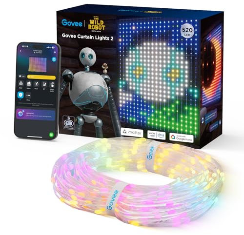 Govee Curtain Lights 2.0, Smart LED Vorhang mit DIY GIF, 520 RGBIC Color Chaning LED Lichterkette, Dynamische Deko, IP65 Max Wasserfest, Kompatibel mit Alexa, Weihnachten Christmas Deko (1,5×2m)