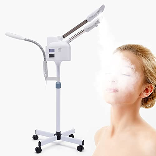 Gesichtsdampfer, 3 in 1 Kosmetikstudio Verdampfer mit LED Lupenleuchte, Einstellbare Höhe 85-121cm, Bedampfer für Spa, Salon und Zuhause, 750W