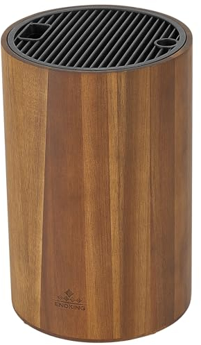 ENOKING Messerblock Ohne Messer, Universal Messerblock mit Schlitzen für Scheren und Schärfstab, Runder Messerhalter aus Akazienholz, Unbestückte Messerblöcke für Messeraufbewahrung