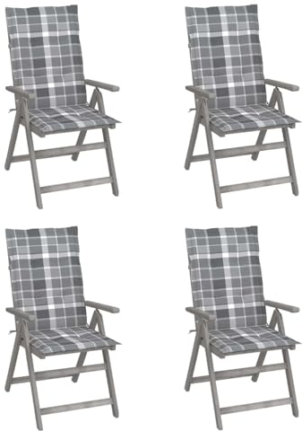 ShGaxin Verstellbare Gartenstühle 4 STK. mit Auflagen, Balkonstuhl, Möbelsets, Gartensessel, Garten Stühle, Gartenmöbel, Balkon Stühle, Terrassenstühle, Sessel Outdoor, Massivholz Akazie