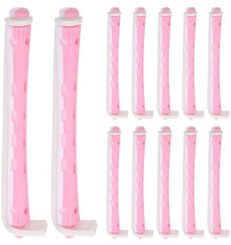 FRCOLOR 12Pcs Perm Rods for Natural Hair Professional Plastic Cold Wave Rods Portable Small Hair Curlers for Tight Curls & Vintage Volume (Pink)