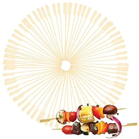 30pc Bamboo Paddle Skewers - 20cm Biodegradable Wooden Sticks for Burger Stacks, Vegetables, Fruit, Sweets, Appetisers and Platters (30pk - 20cm)