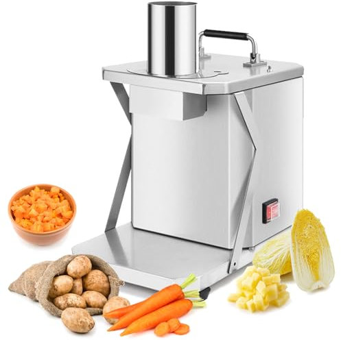 Fablestoryem Máquina de Cortar en Cubitos Eléctrica, Cortadora de Verduras Comercial de 250W, Cortadora Automática de Patatas y Cebolla, Procesador de Alimentos, con Cuchillas de Rejilla,10mm