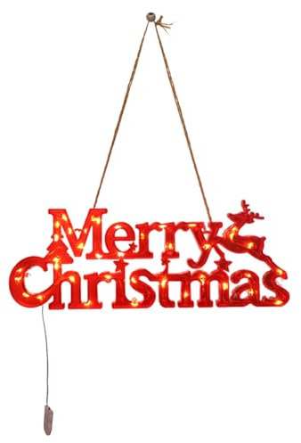 Cartel iluminado con texto en inglés «Frohe Weihnachten» – Luces LED alimentadas por pilas, luces de Navidad para exteriores, decoración de pared «Feliz Navidad», decoración de árbol de Navidad para