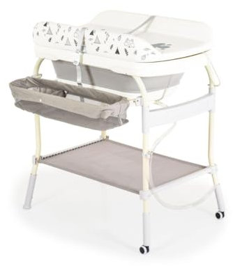 Mobiclinic® kids, 2 in 1 wickeltisch mit badewanne, Trendy, 4-fach höhenverstellbar, Thermometer, Räder bremse, Ablagekorb, Bis 50 kg, Drainageschlauch, 0-36 monate