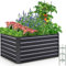 Quictent Hochbeet Metall 120 x 90 x 56cm, Kräuterbeet ohne Boden für Garten, Gemüsebeet Pflanzkasten Frühbeet mit Tomatenkäfigen,Grau