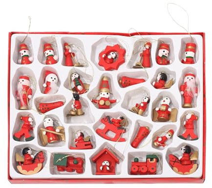Nybhyjka Adornos de figuras de madera, adornos para árbol de Navidad, decoración de árbol de Navidad, 30 unidades de decoración festiva para el coche, linda decoración navideña para árbol de Navidad