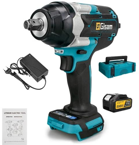 Visseuse Dévisseuse à chocs, sans fil 18V Couple 1800 N.M kit d'outils multifonctions pour changement de pneus pour voitures, échafaudage, Bricolage. Batteries 3.0Ah (1Visseuse + 1Batterie + Malette)