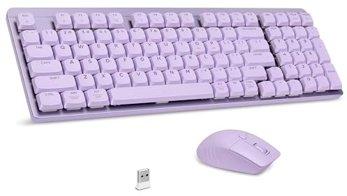 LeadsaiL Wireless Keyboard and Mouse Set, 2.4Ghz Wireless, US Layout, Low-Profile Red Switch, 98-Key Compact Slim Mechanical Keyboard and Silent Mouse for Windows/MacOS PC Laptop - Purple