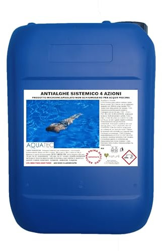 kg 25 Aquatec Antialghe Piscina Sistemico Microincapsulato Non Schiumogeno e Termoresistente Azzurrante, Schiarente, Fungicida Adatto per Tutti i Filtri Piscina e Vasche Idromassaggio