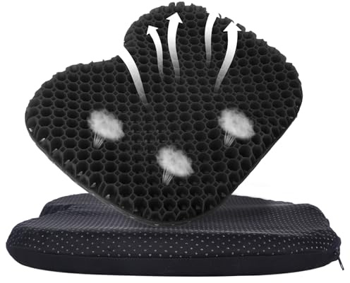 Cuscino ortopedico in gel, 35 x 38 cm, con copertura antiscivolo, per sedia da ufficio, sedia a rotelle, cuscino ortopedico per auto, cuscino, anziani (nero)