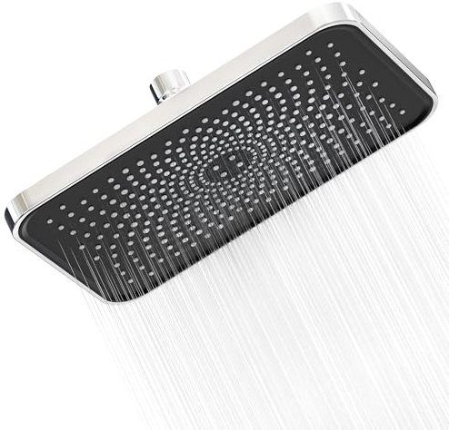 FRIYOYA Water-Saving Rainfall Shower Heads 10 Inch, Square Rain High Pressure Shower Head, Fixed Waterfall Overhead Shower Head with Universal Fitting,Matte Black