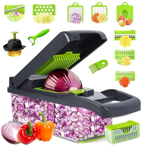 15-in-1 Vegetable Chopper Vegetable Cutter Vegetable Slicer-Veggie Onion Salad Food Chopper Manual-Potato Chipper-Veg Chopper and Dicer-Kitchen Tools & Gadgets