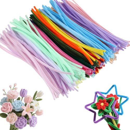300 Stück Pfeifenputzer zum Basteln Blumen, 30cm Pfeifenreiniger zum Basteln Pfeifenreiniger Blumen Set, Pipe Cleaner Flower Set Chenilledraht Bastelmaterial Bastel zubehör Rose Grün für Deko