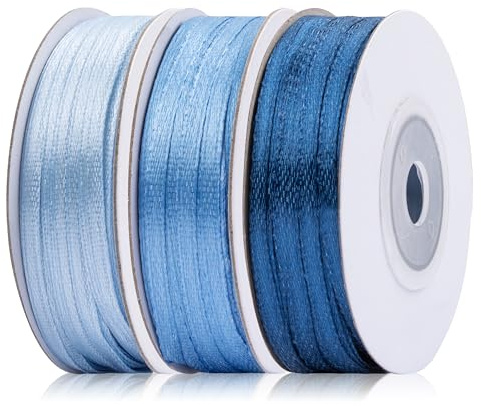 Fyshird Satinband Blau 3mm x 45m Geschenkband Schleifenband Polyester Bänder zum Basteln Dekoband für Hochzeit Geburtstag Partydeko Geschenkverpackung DIY (Blau Serie)