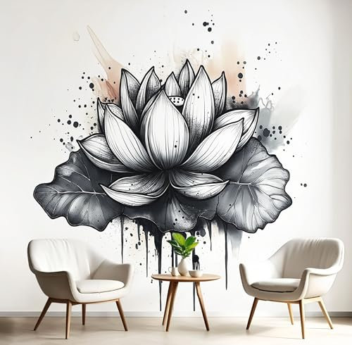 ANALTIRCE Panorama Carta da Parati 400×280cm, Fotomurali in TNT 3D Effetto Semplice Fiori Stile Cinese Loto, Fotomurale Moderna Decorazione da Parete per Camera da Letto Soggiorno