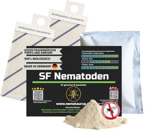 SF Nematoden gegen Trauermücken & Thripse - Fadenwürmer für Zimmer- & Gartenpflanzen, 3 Mio + 4x Raubmilben Bio-Schädlingsbekämpfung