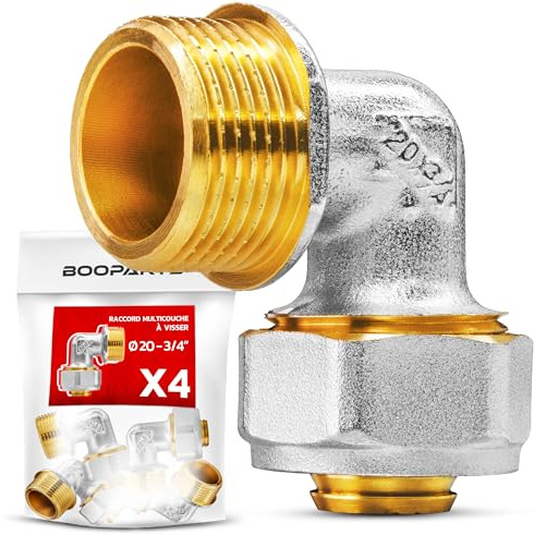 BOOPARTS – 4 piezas – Conexión multicapa 20-3/4 (20-27) para atornillar – Codo macho multicapa – accesorio de plomería para tubo multicapa 20