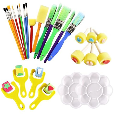 27 Pcs Paint Brush Set Kids, Kids Paint Brushes in Various Sizes,Children Early DIY Learning Paint Sets for Kids Arts Early Learning Creative Play and Crafts for Toddlers