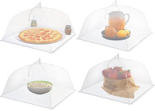 LandReCol 4er Set Fliegenhaube, 38x38cm für Faltbare Kuchenabdeckung Fliegenschirm Lebensmittel Abdeckung, Fliegenschirm, für Essen, Obst, Grills, Partybuffets & Campingausflüge