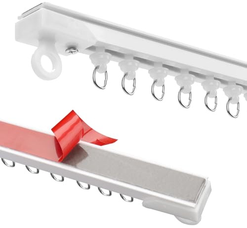 AROMUJOY Rail de rideau autocollant pour plafond ou mur, 4 x 40 cm/160 cm, sans perçage/vis, tringle à rideau sans perçage pour camping-car, rideau de douche, armoire, séparateur de pièce