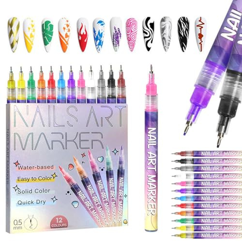 12 Colors Nail Art Pens Set, Nail Art Markers For Gel Nails, Diy Nail Art Marker, 3d Nail Polish Pens, Acrylic Paint Nail Polish Pens for Art Drawing Painting Point Dotting Manicure (1pcs)