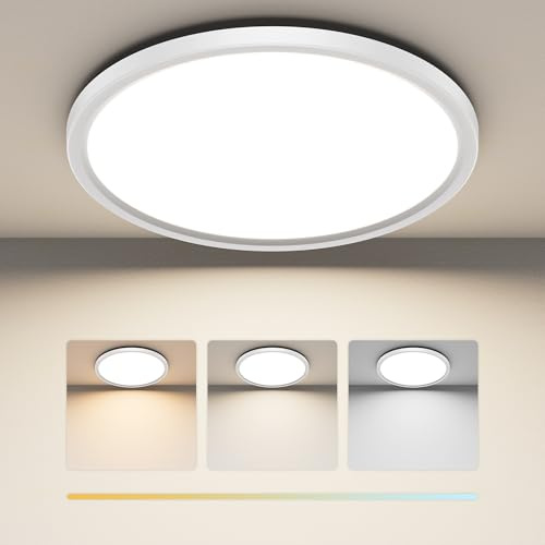 ROTTOGOON Deckenlampe LED Deckenleuchte Flach 24W 2200LM, 3CCT, Ø29cm | IP44 Wasserfest Rund Badlampe Decke, 3000K/4000K/6500K, Ultra Dünn, für Badezimmer Schlafzimmer Wohnzimmer Küche Balkon Flur