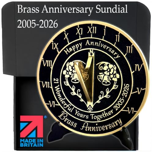Anniversary Sundial Gift for 21st Brass Wedding Anniversary in 2026 - Recycled Metal Home Decor Or Garden Present Idea - Handmade in UK for Him, Her Parents Or Couples 21 Year Celebration
