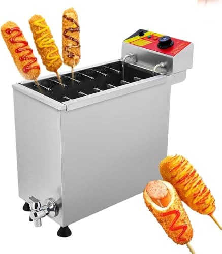 25l Commercial Electric Deep Fryer, Stainless Steel Korean Cheese Hot Dogs Sticks Frying Machine With Hooks Corn Dog Fryer For Snack,12 Hooks