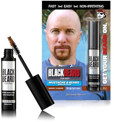 Blackbeard for Men Facial Hair Color Touch Up Brush - Temporary 1-Day Tint for Gray Coverage on Moustache, Sideburns and Brows, Waterproof Hypoallergenic Dye Alternative (Brown/Auburn, 1 Pack)