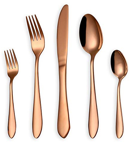 HOMQUEN 30 Stück Rose Gold Besteck Set, 18/0 Edelstahl Besteck Set, Service für 6 Personen, Esszimmer Besteck