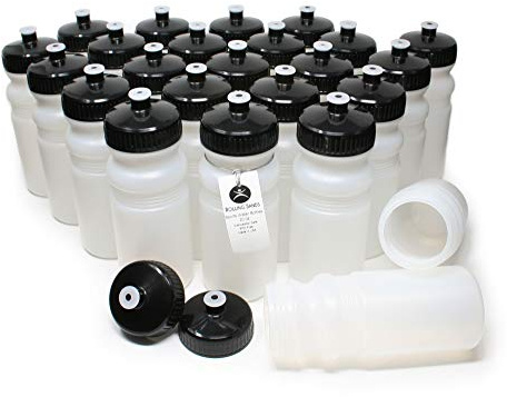 Rolling Sands 20 Ounce Sports Water Bottles 24 Pack, BPA-Free, Made in USA, Dishwasher Safe, Clear Frost Bottles/Black Lids