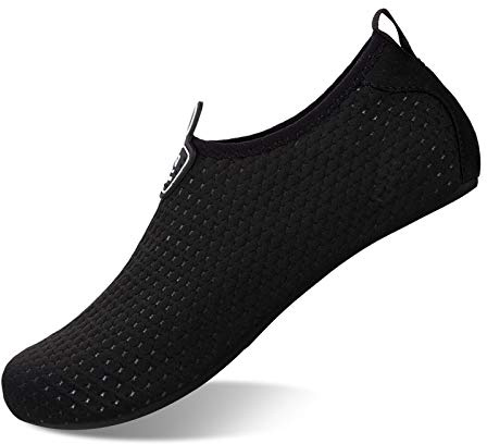 Barefoot Water Shoes Aqua Spotrs Socks Quick-Dry Beach Swim Snorkeling Surf Diving Pool Yoga Shoes for Mens Womens (S108-Black, 9/10UK)