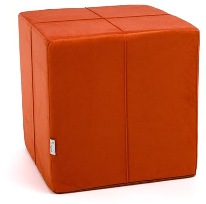 Ecopuf Cube - Sitzhocker Hocker Kunstleder Mikrofaser Sitzbox Quader Würfel Pouf Ottomane Fußbank für's Wohnzimmer Wohneinrichtung 40x40x40 cm Faber Orange A44