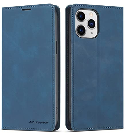 QLTYPRI Hülle für iPhone 11 Pro, Premium Dünne Ledertasche Handyhülle mit Kartenfach Ständer Magnetverschluss Flip Schutzhülle Kompatibel mit iPhone 11 Pro (5,8 Zoll) - Blau | Retro PU Leder Klapphülle, Handyhülle mit 3 Kartenfächer, Standfunktion, Weicher Dünne TPU-Rahmen, Stoßfeste Flip Wallet Case