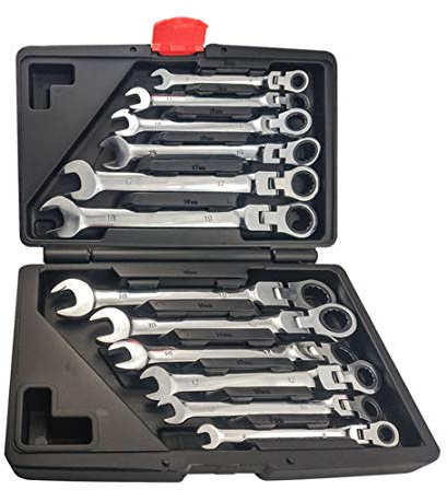 HIOD Flexibel Umschaltbar Ratschenschlüssel Set Kombination 12 Stück 8-19mm Metrisch Dual Use Offenes Ende Ratschenschlüssel Werkzeug Inklusive Aufbewahrungsbox