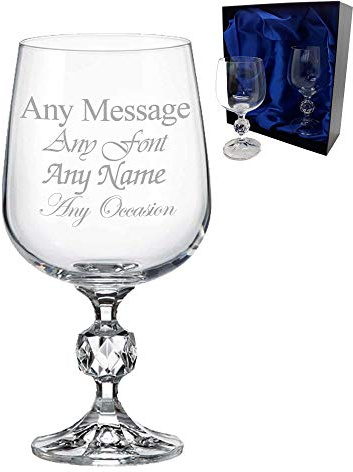 Personalised Engraved Twin 230ml Crystal Wine Pack with Satin Gift Box, Personalise with Any Name and Message for Any Occasion