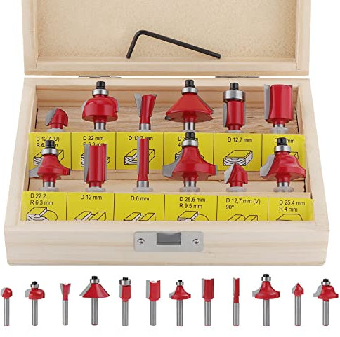 HSEAMALL Set di 12 frese in carburo di tungsteno con chiave regolabile (12 frese a coda da 6,35 mm - rosso)