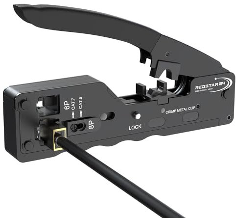 RedStar24 Pince à Sertir RJ45 | Universelle CAT8 CAT7 CAT6A CAT6 CAT5e, Inclut RJ11/RJ12, pour Câbles de Réseau, Téléphone & Connecteurs 6/8 broches