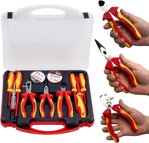 WEDO Kit d'outils isolés VDE 1000 V - 11 pièces - Kit d'outils de sécurité pour électricien avec pince, tournevis, testeur de tension, ruban adhésif, IEC 60900