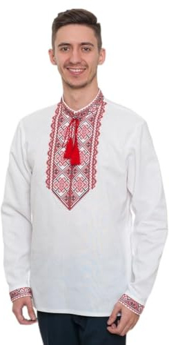 N_FROMM Chemise Ukrainienne tricotée Vyshyvanka Sorochka Chemise cosaken pour homme, Blanc., L